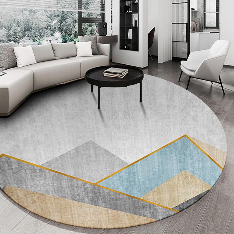 Round Geometric Indoor Rug Modern Patchwork Area Rug Polyester Anti-Slip Carpet for Living Room