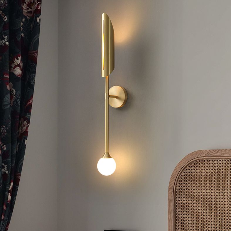 Shaded Bedroom Wall Mount Light Metal Modern Style Sconce Light Fixture in Coppery