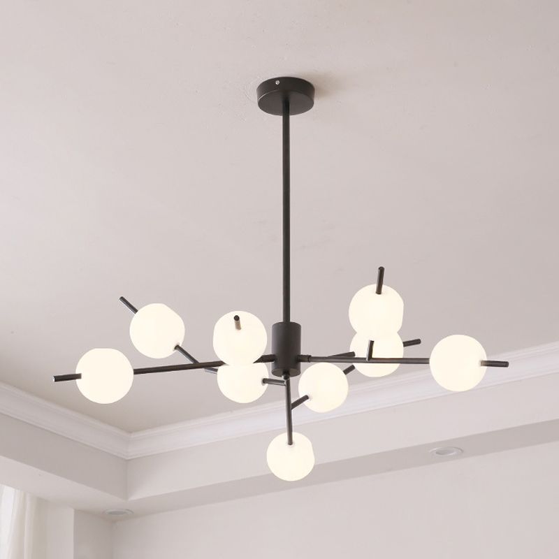 Modern Branch Chandelier Lamp Metal 9/12 Bulbs Bedroom Suspension Light in Black/Gold with Ball Acrylic Shade Insert