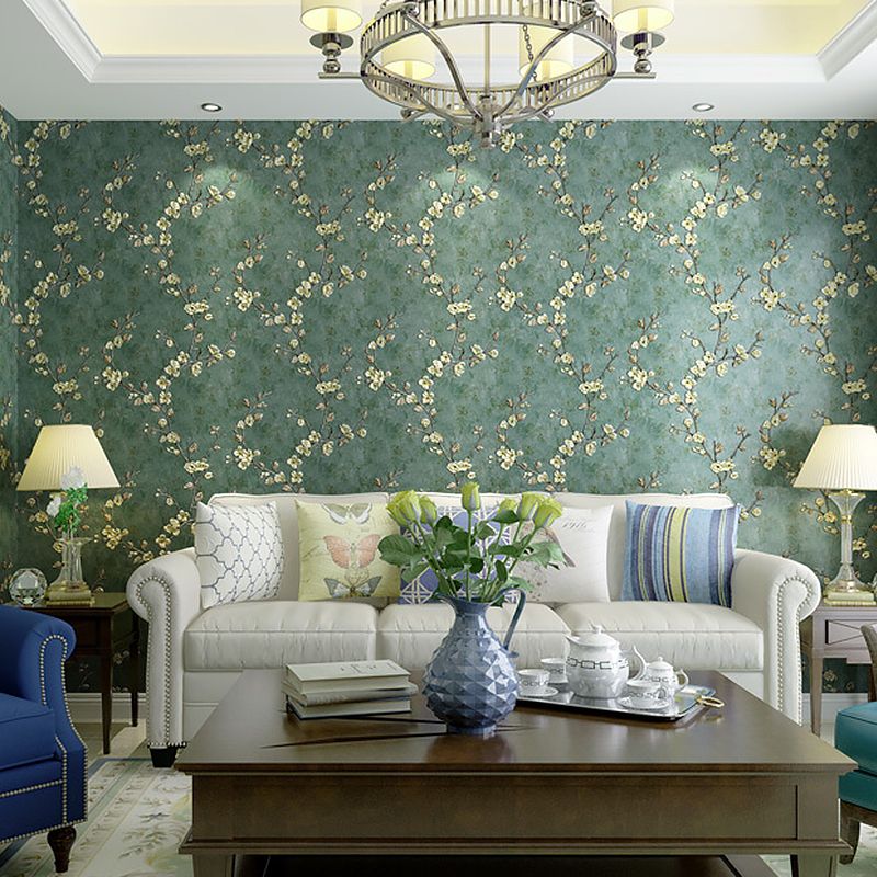 Pastel Blue 3D Embossed Floral Pattern 57.1 sq ft. Non-Pasted Stain-Resistant Wallpaper