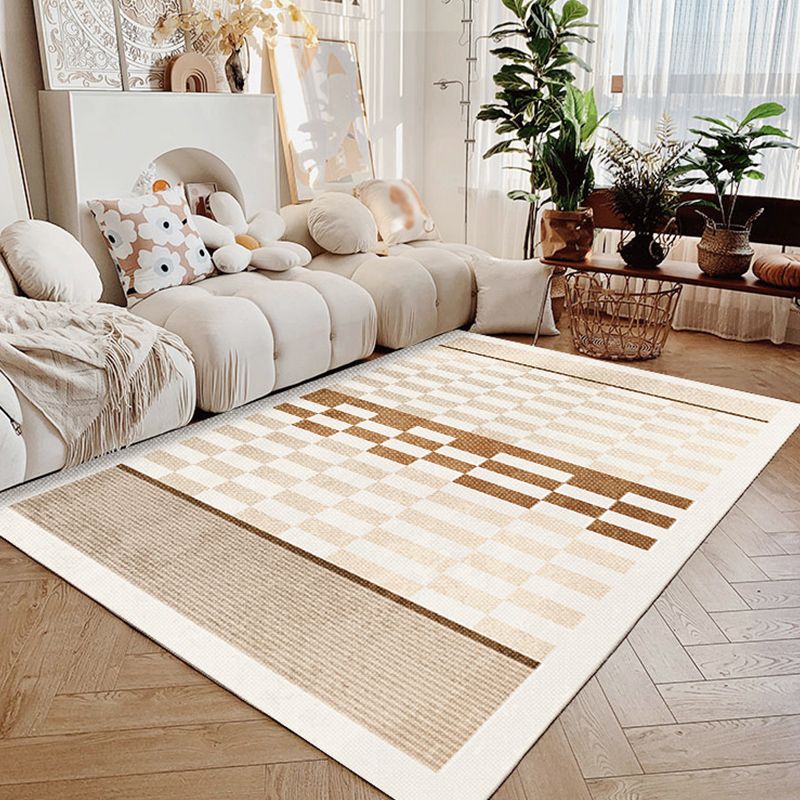 Brown Modern Rug Polyester Straight Line Rug Stain Resistant Rug for Living Room