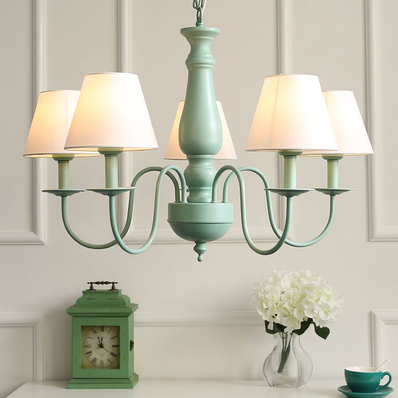 Modern Style Green Ceiling Chandelier Swooping Arm Metal 5-Lights Pendant Lighting Fixtures