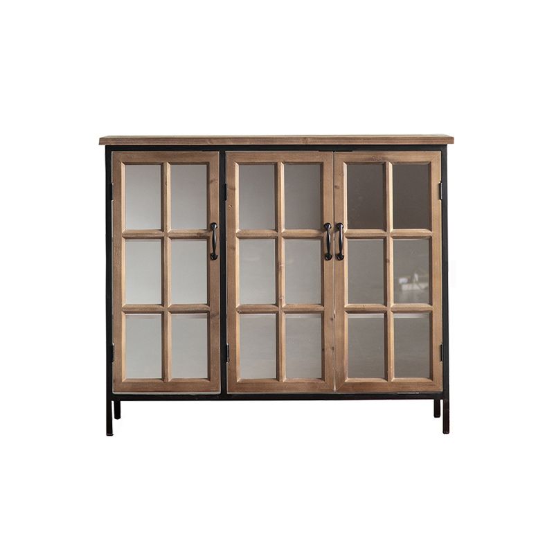 Wood and Iron Chest with Doors Bar Pulls Accent Cabinet with Shelves