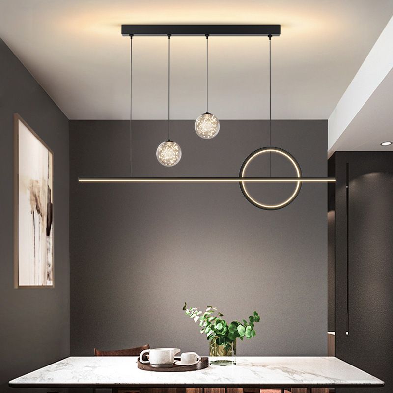 Black Linear LED Island Light in Modern Minimalist 4-Light Acrylic Pendant Light