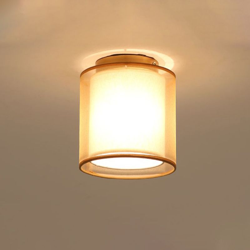 Simple 1 Light Ceiling Lighting Brass Dual Square/Cylinder Mini Flushmount Lighting with Fabric Shade