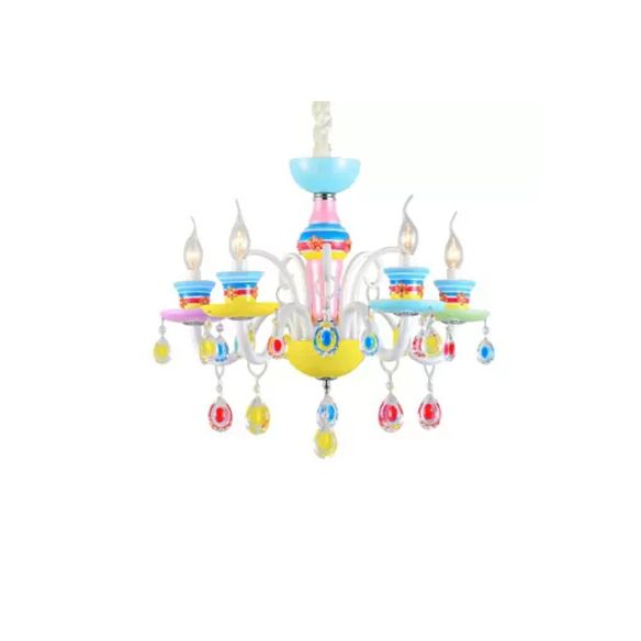 Modern Candle Chandelier Glass Multi-Head Colorful Pendant Light for Kindergarten