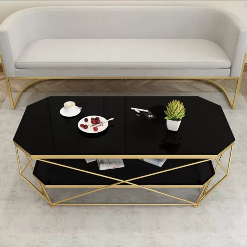 Modern Style Rectangular Glass Table Metal Bottom Frame Frame Base Coffee Table