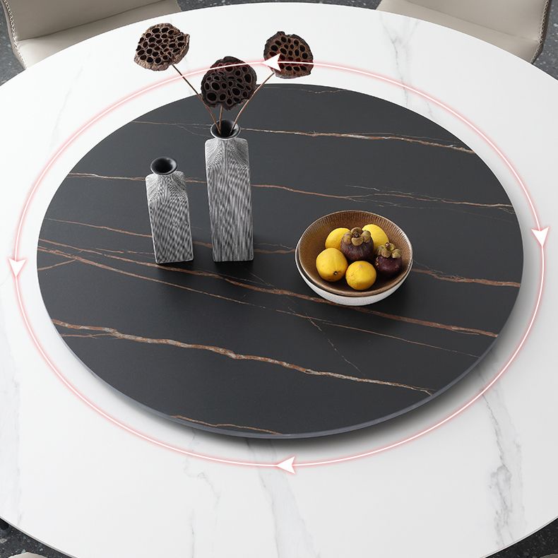 Modern Dinette Set 1/4/5/7 Pieces Round Sintered Stone Top Dining Table Set with Turntable