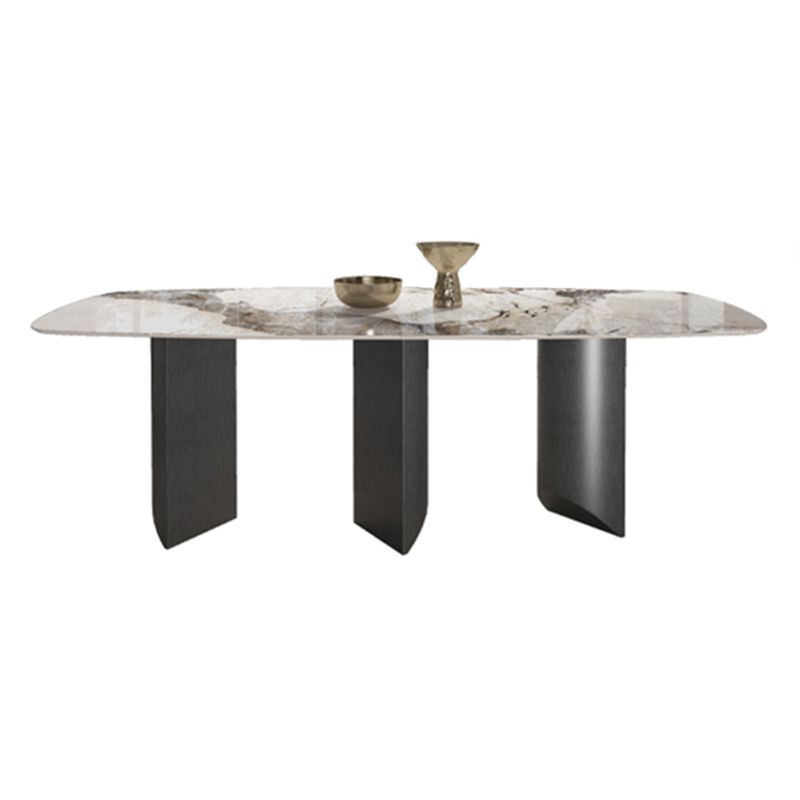 Rectangle Sintered Stone Top Table Modern Grey Metal Base Table