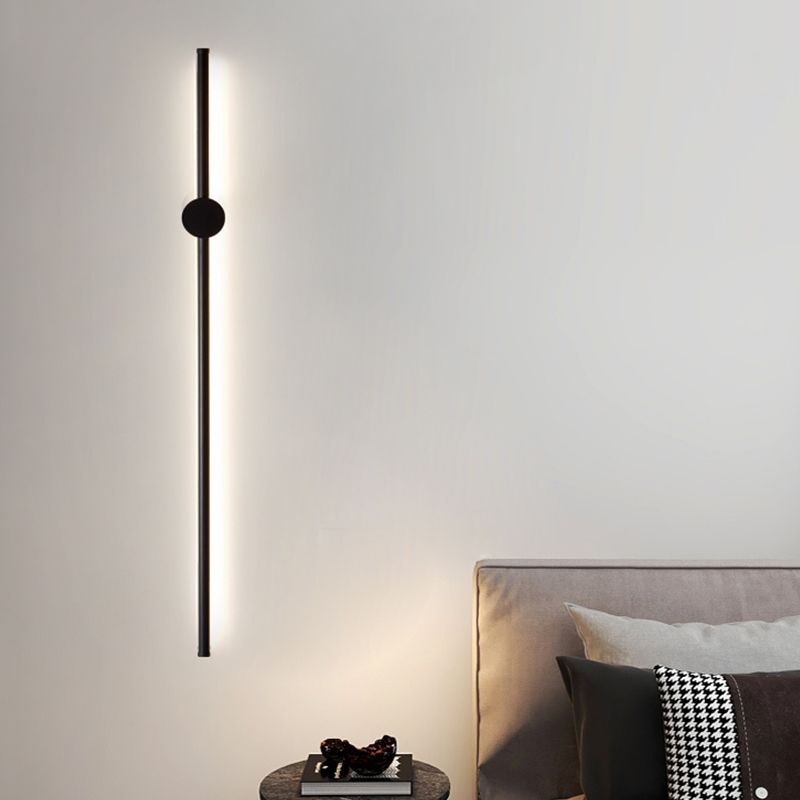 Minimalist Metal Wall Light Straight LED Wall Sconce in Black for Bedroom