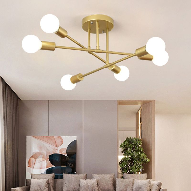 Luz de techo de bombilla desnuda radial de montaje semi empotrado de estilo minimalista industrial de metal para comedor