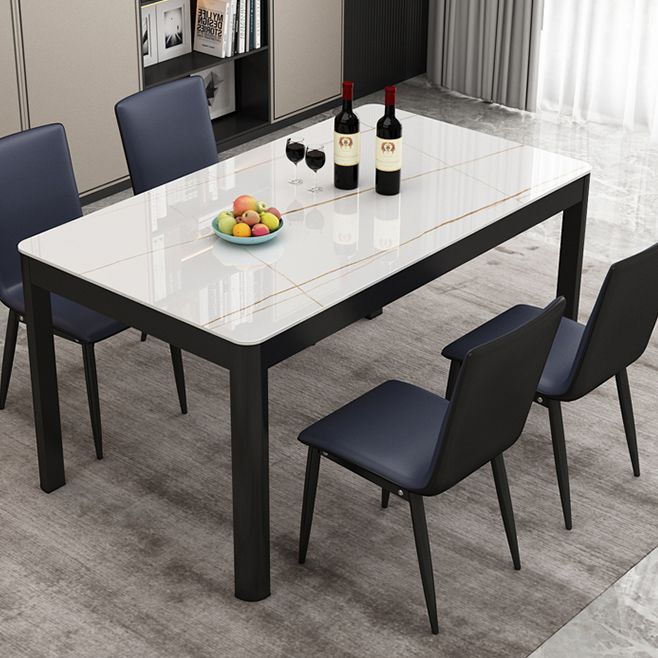 Tavolo da pranzo in pietra sinterizzato moderno tavolo rettangolare con quattro gambe metalliche