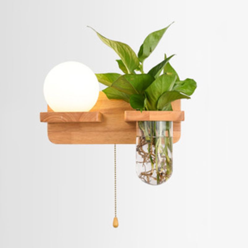 Modern Style Wall Light Fixture Wooden Wall Light Sconce without Plants