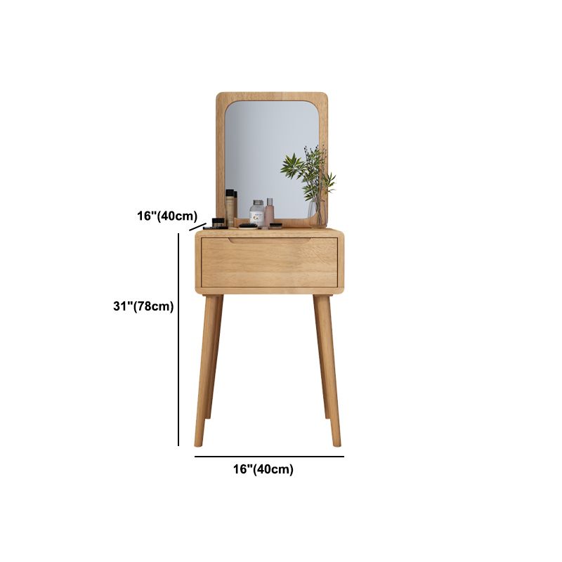 Scandinavian Solid Wood Dresser 1-Drawer Vanity Table with Stool and Mirror