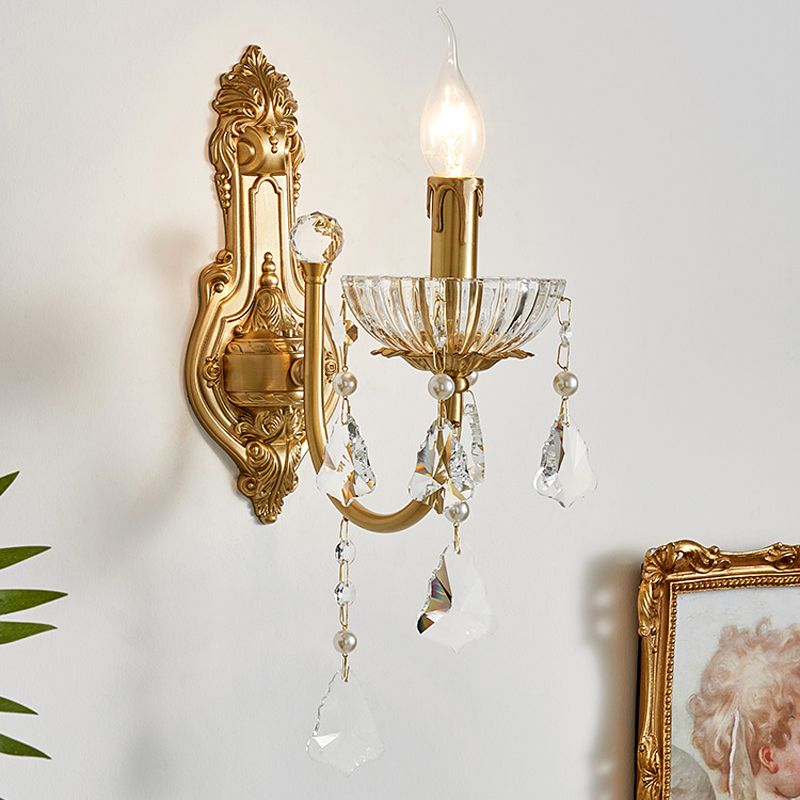 Candle Shape Crystal Wall Lighting Modern Style Multi Lights Wall Mounted Light in Gold