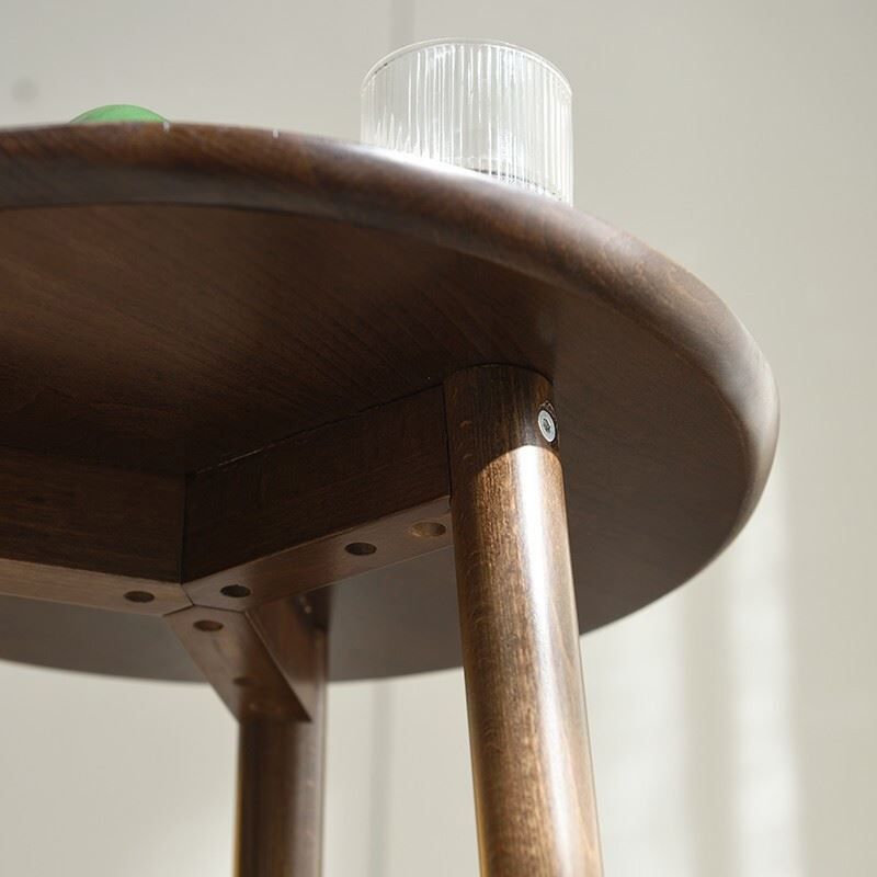 Solid Wood Round Top Side Table 23.6" Tall 3 Legs End Table with Shelf