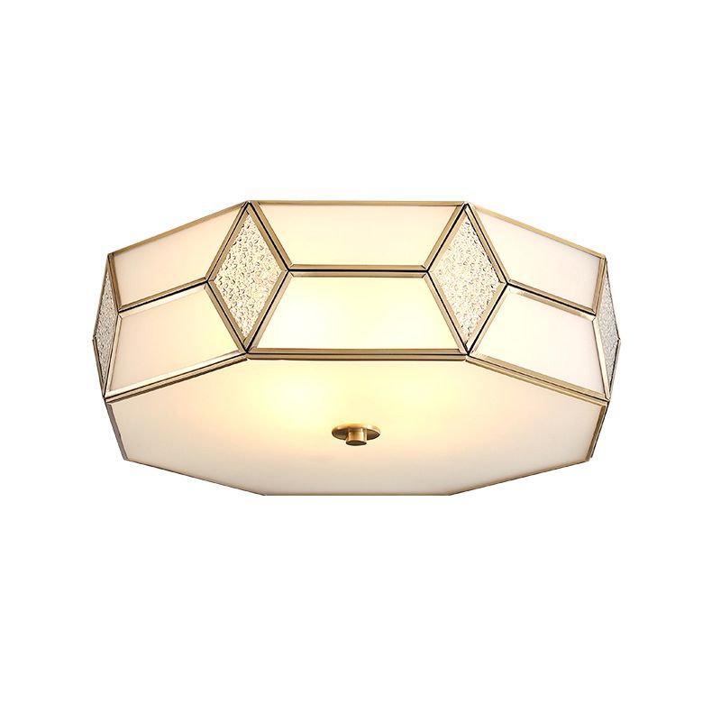 Plafonnier encastré traditionnel en verre givré en forme de polyèdre pour chambre à coucher, doré