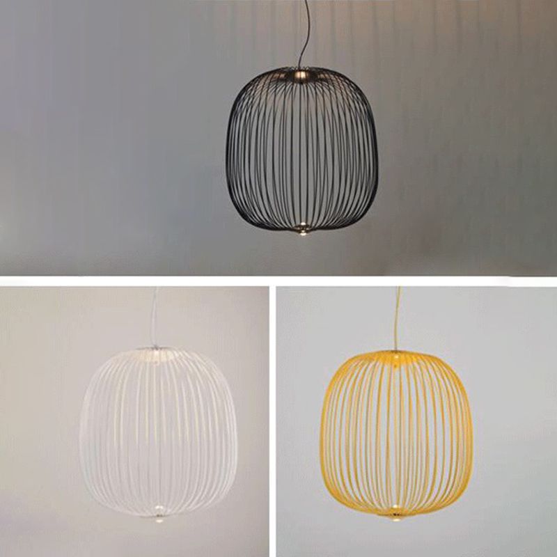 Oval Forged Iron Cage Pendant Lighting Modern Minimalist LED Hanging Lamp for Living Room