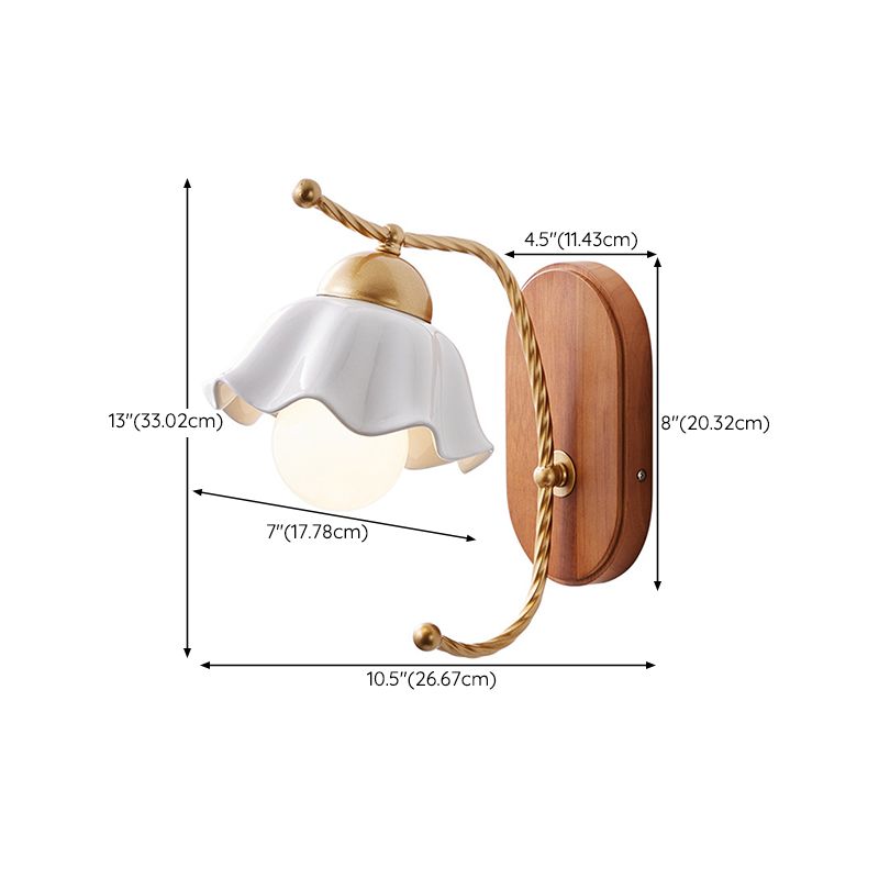 Modern Simple 1-Light Vanity Lamp Wooden Base Vanity Light in White