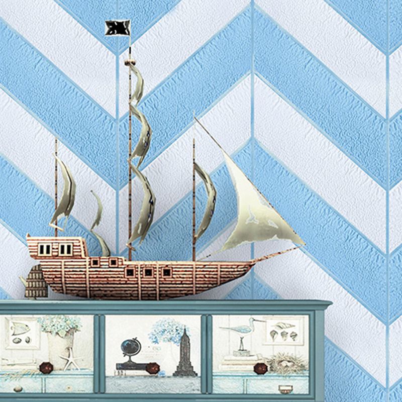 Flock Textured Wallpaper Chevron Teenage Bedroom Wall Decor with Color-Block Design