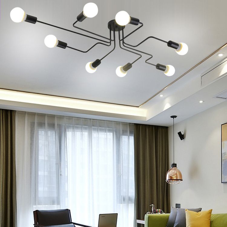 Black Radial Semi Flush Mount in Industrial Creative Style Lacquered Iron Ceiling Fixture