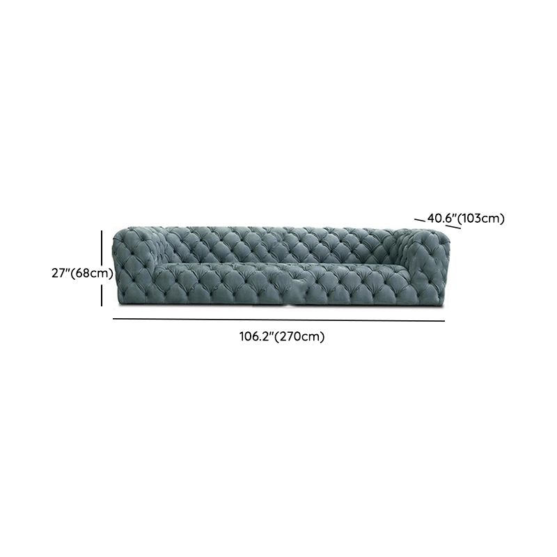 Genuine Leather Tuxedo Arm Sofa 26.8" H Tufted Settee in Blue