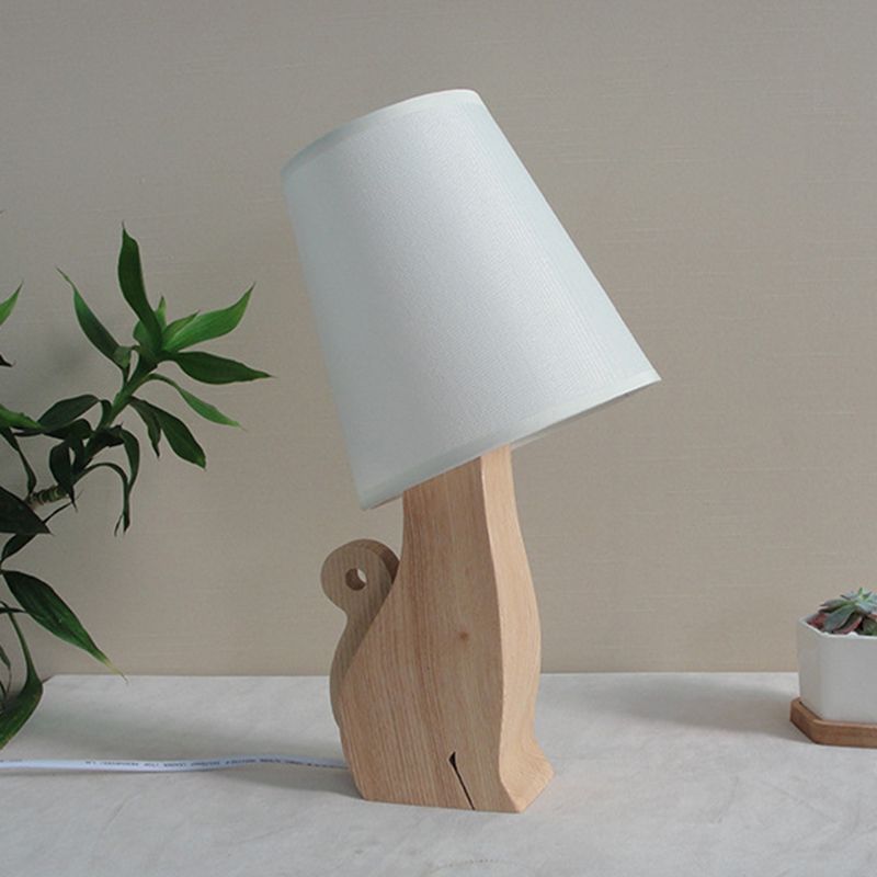 Tissu Barrel Nightand Aight Cartoon 1 ampoule lampe de table de nuit blanche avec dinosaure / chat Base de bois