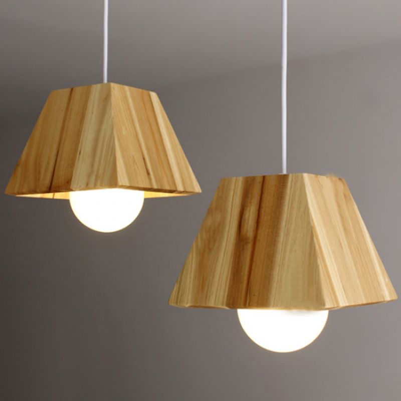 Tapered Shaped Dining Room LED Ceiling Light Wooden 3 Heads Nordic Multi Light Pendant