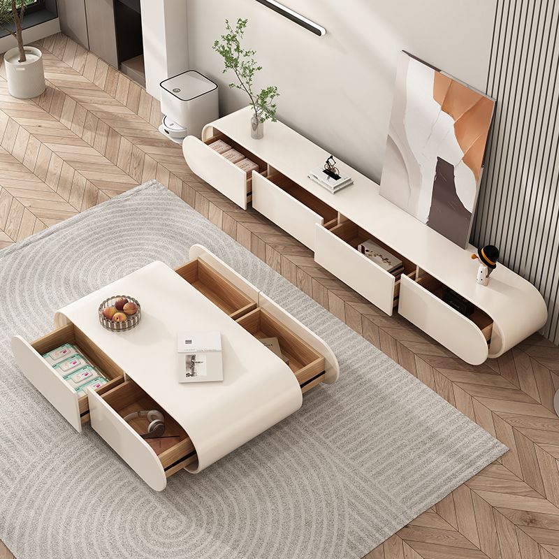Wooden Coffee or End Table with Storage Drawers Contemporary Abstract