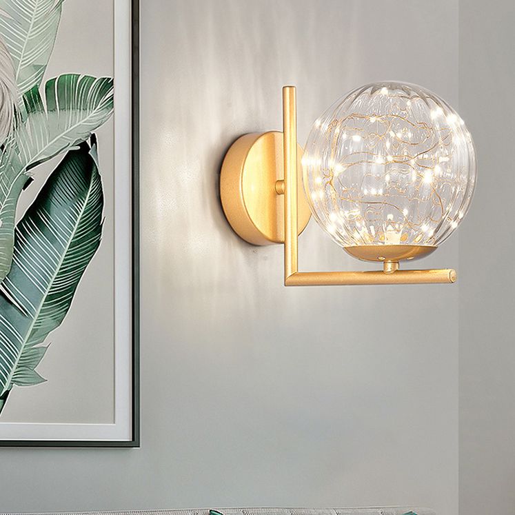 Modern Luxury LED Wall Sconce Wrought Iron Globe Wall Lamp with Glass Shade