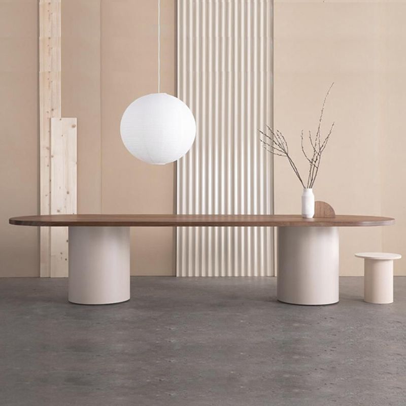 Modern Pine Wood Table for Restaurant Oval Dining Table with Double Pedestal