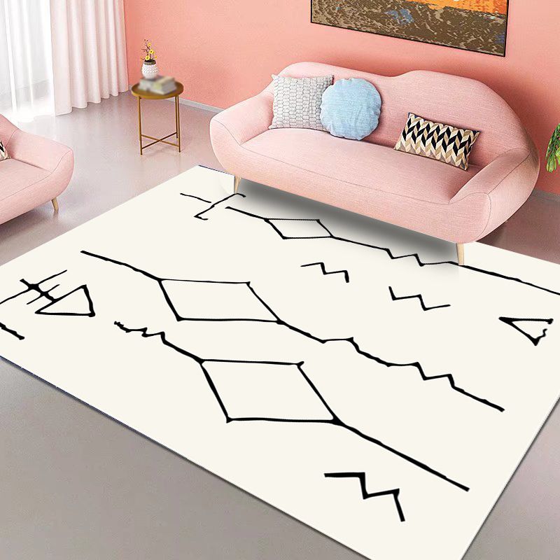 Gray Modern Rug Polyester Irregular Fringe Rug Washable Rug for Living Room