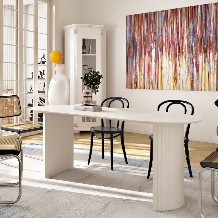 Oval Shape Simplicity Dining Table Fixed Table with Pinewood Solid Wood