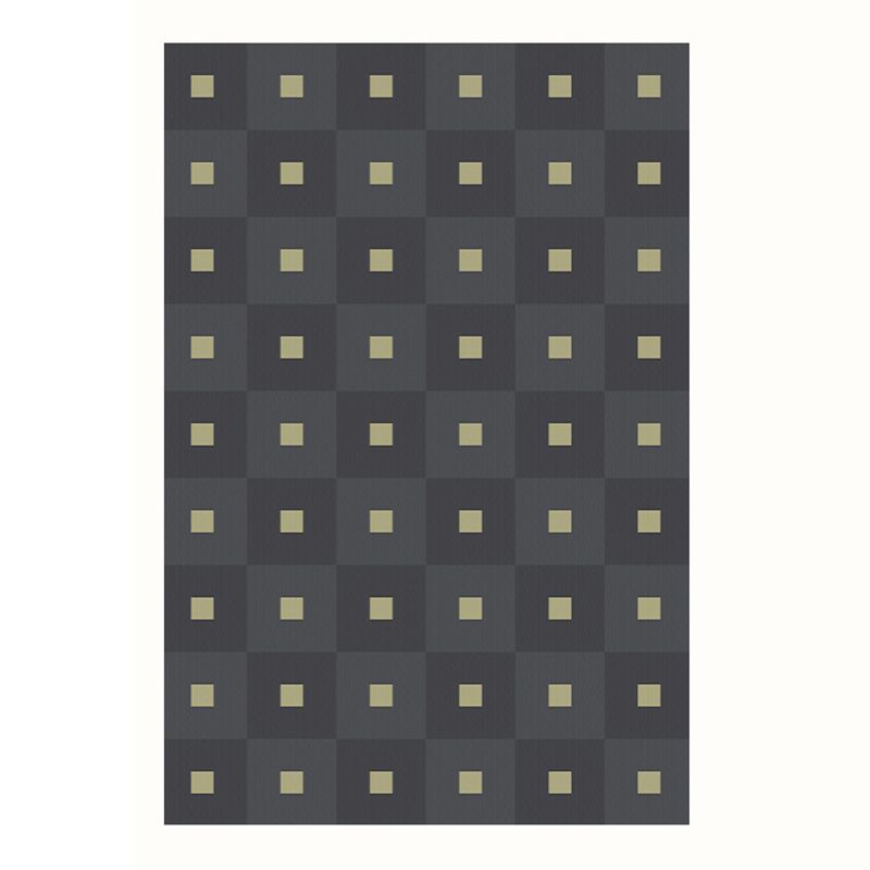Black Modern Rug Polyester Square Pattern Rug Stain Resistant Rug for Drawing Room
