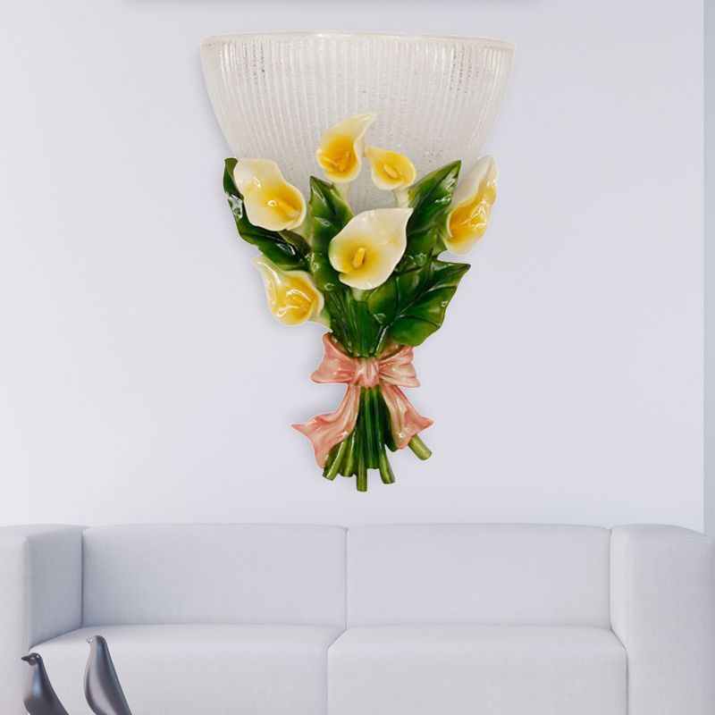 Lampe murale à dôme en verre prismatique traditionnel 1 léger du salon applique lumière avec décoration de bouquet vert