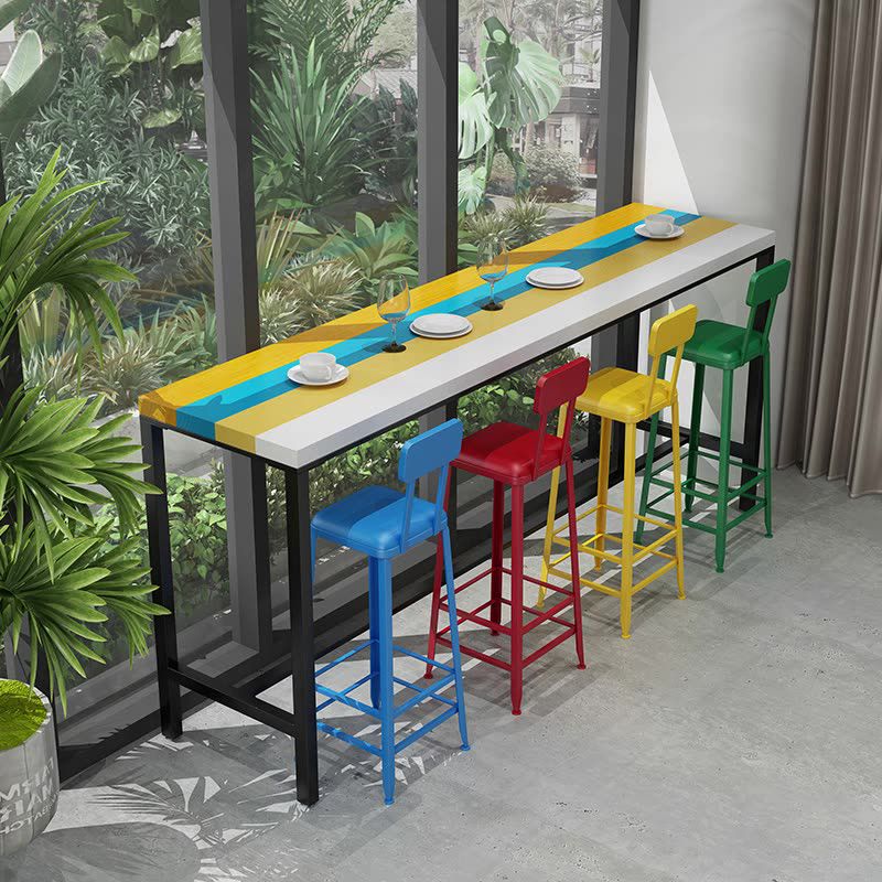 Modern 1/5/9 Pieces Bar Table Set Rectangle Pine Wood Counter Table with Backrest Stools