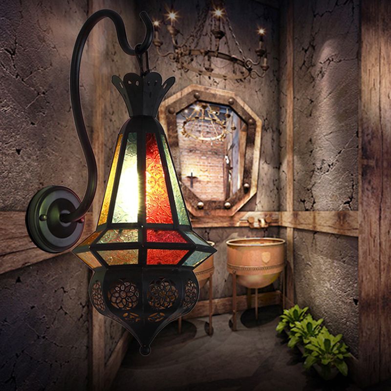 Antiqued Cone Wall Mount Lighting 1-Bulb Iron Wall Sconce Lamp in Black for Corner