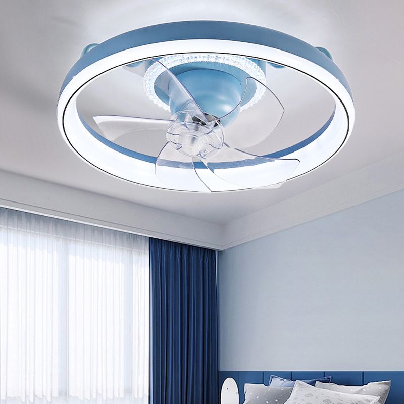 Round Shape Metal Ceiling Fans Kid Style 2 Lights Flush Ceiling Fan