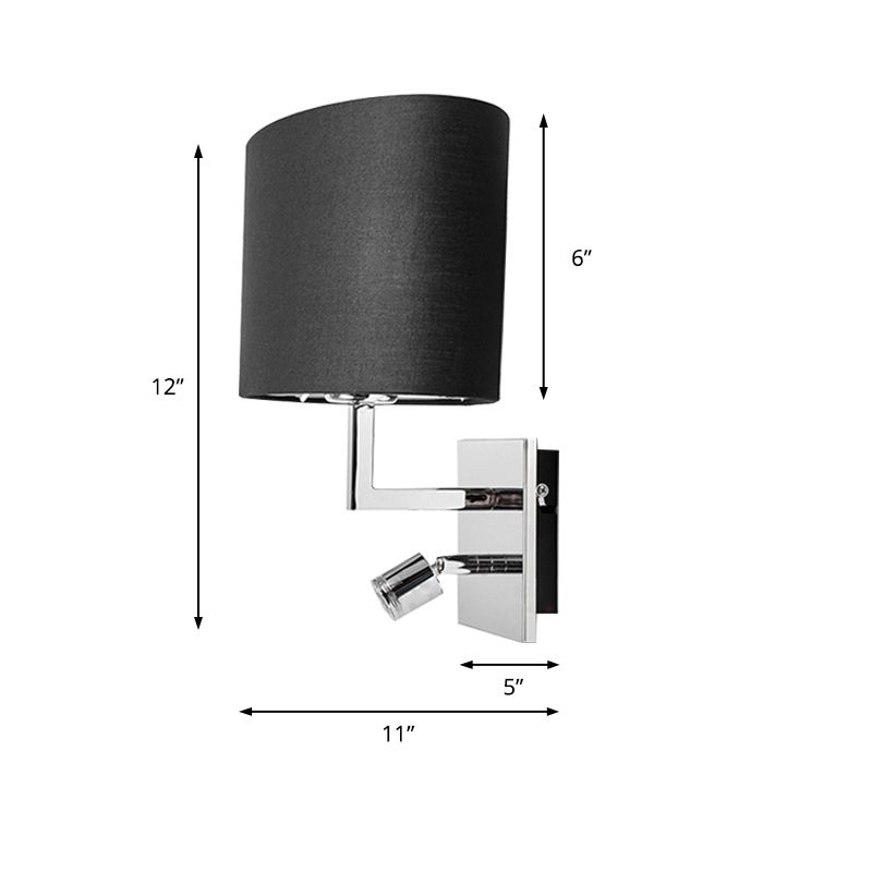 Contemporary Oval Wall Mount Light Fabric LED Wall Sconce Lighting in Black for Bedside