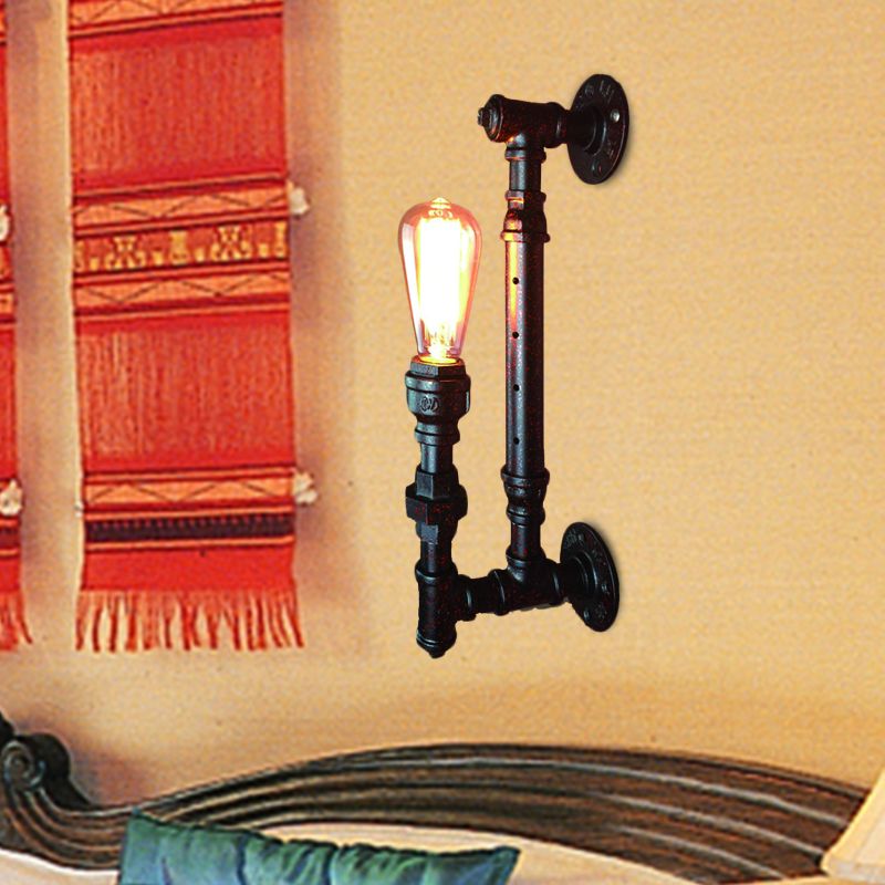 Acabado negro 1 bomba Luz de luz Lámpara de hierro industrial Tubo con la lámpara de montaje de pared para barra