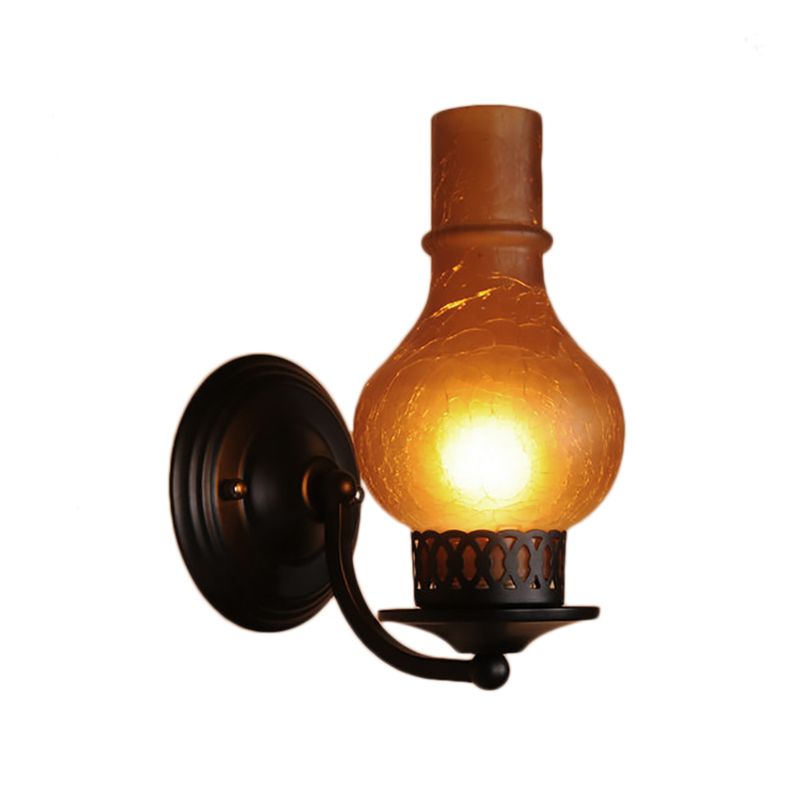 1 Bulb Vase Shade Wall Mounted Light Fixture Rustic White/Amber Crackle Glass Lighting for Corridor