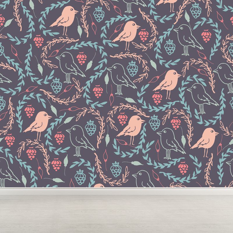 Illustration Leaves Pattern Wall Mural for Living Room, Pastel Color, Personalized