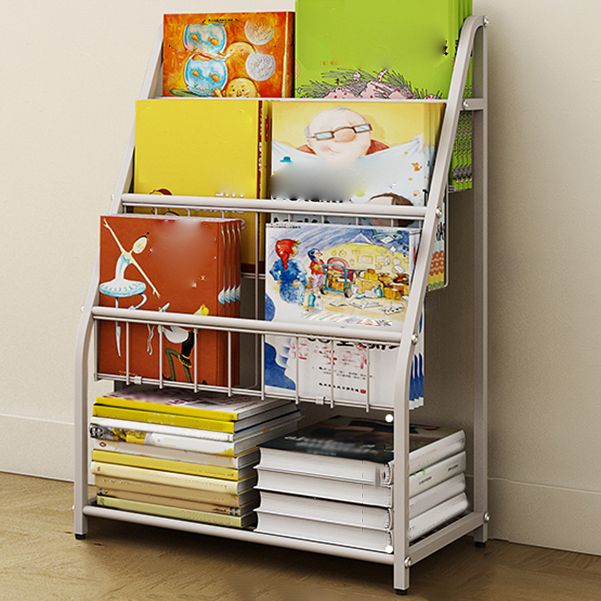 Contemporary Metal Bookshelf White Ladder Shelf Bookcase for Study Room