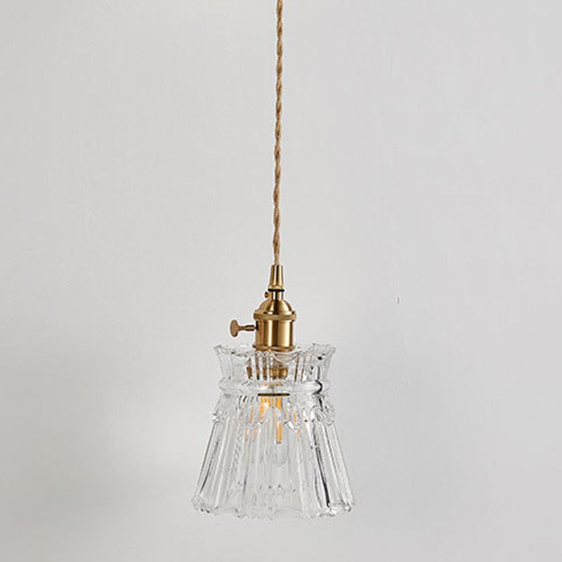 Tombra de campana acanalada Simplicidad Lámpara colgante de latón Estilo posmoderno Luz de colgante de 1 luz con diseño de interruptor giratorio