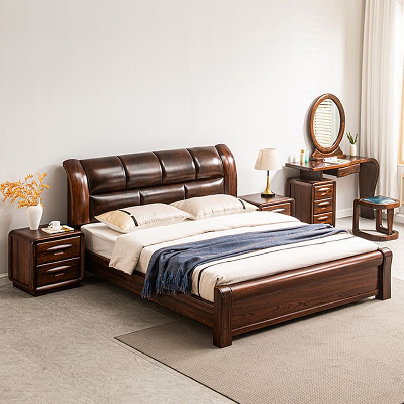 Solid Wood Walnut Standard Bed Lift Up Storage Bed Frame with Headboard and Footboard
