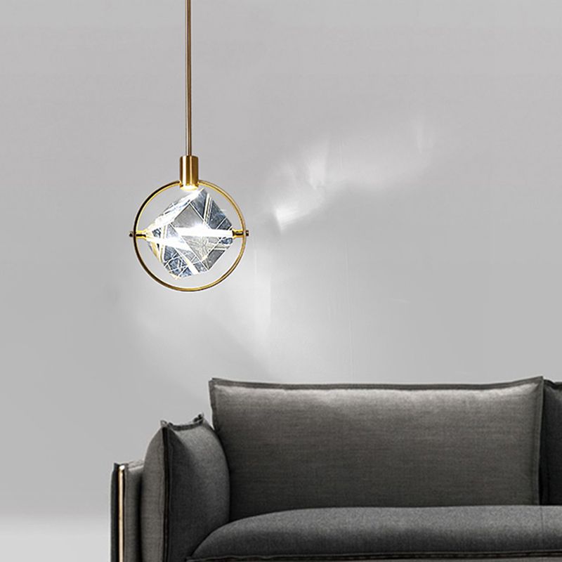 Geometrische hangende verlichtingsarmaturen Moderne gouden suspensie hanglampen met heldere kristalschaduw