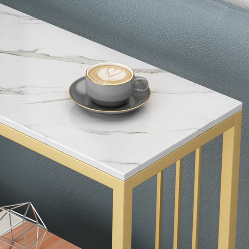 Metal Frame End Table 2-Tier Stone Top Accent Side Table with Shelf