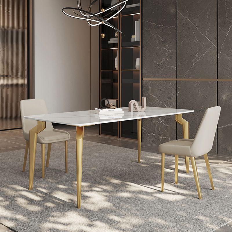 Glam Dining Table Set 1/5/7 Pcs Sintered Stone and Metal Dining Table with Armless Chairs