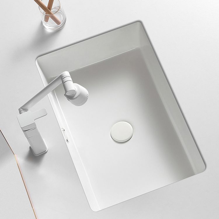 Contemporary Bathroom Sink with Pop-Up Drain Porcelain Rectangular Undermount Vanity Sink