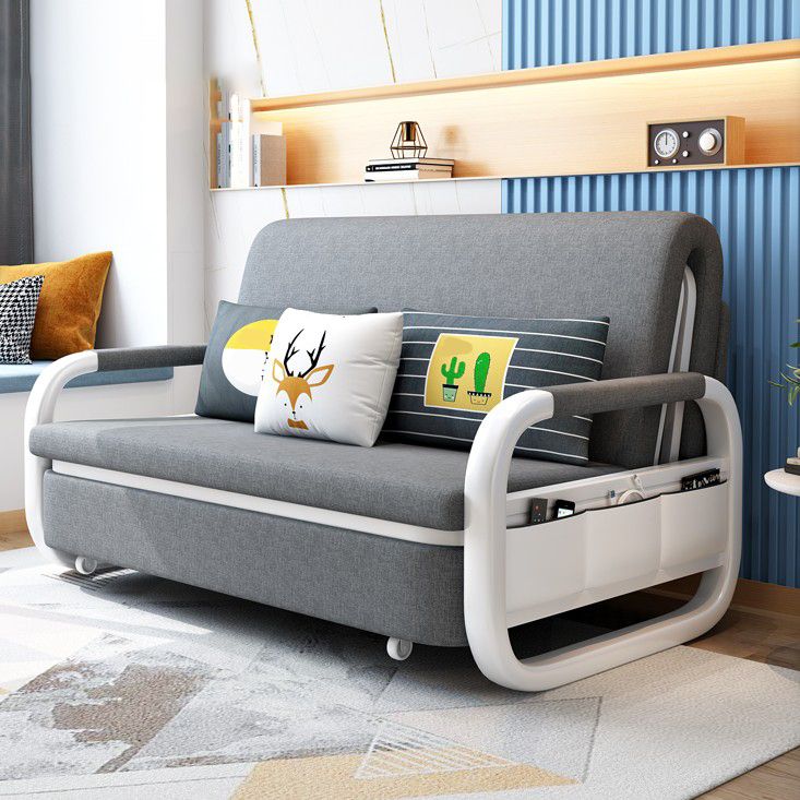 35.43" Wide Linen Sleeper Sofa with Storage Light Gray Sofa Bed